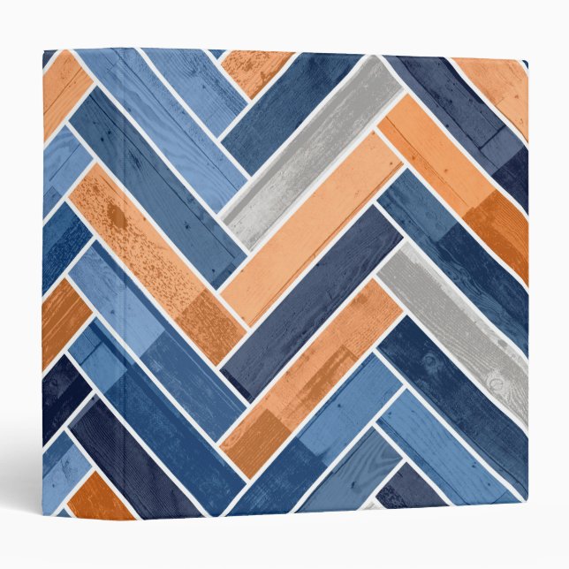 Herringbone Pattern in Navy Blue and Orange Binder (Front/Spine)