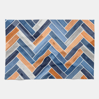 Herringbone Pattern in Navy Blue and Orange Kitchen Towel