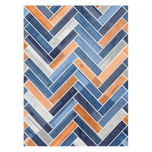Herringbone Pattern in Navy Blue and Orange Tablecloth