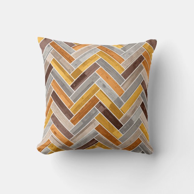 Herringbone Pattern in Orange Brown Grey Throw Pillow (Front)