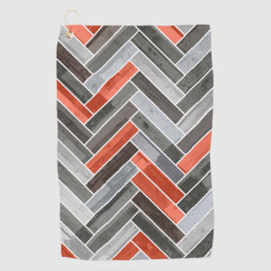Herringbone Pattern in Orange Grey Golf Towel