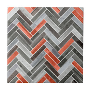 Herringbone Pattern in Orange Grey Tile