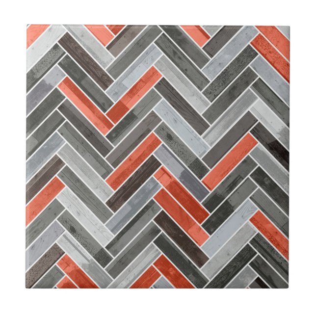 Herringbone Pattern in Orange Grey Tile (Front)