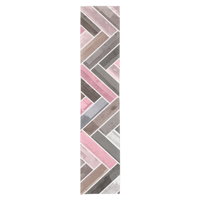 Herringbone Pattern in Pink Grey Short Table Runner (Front)