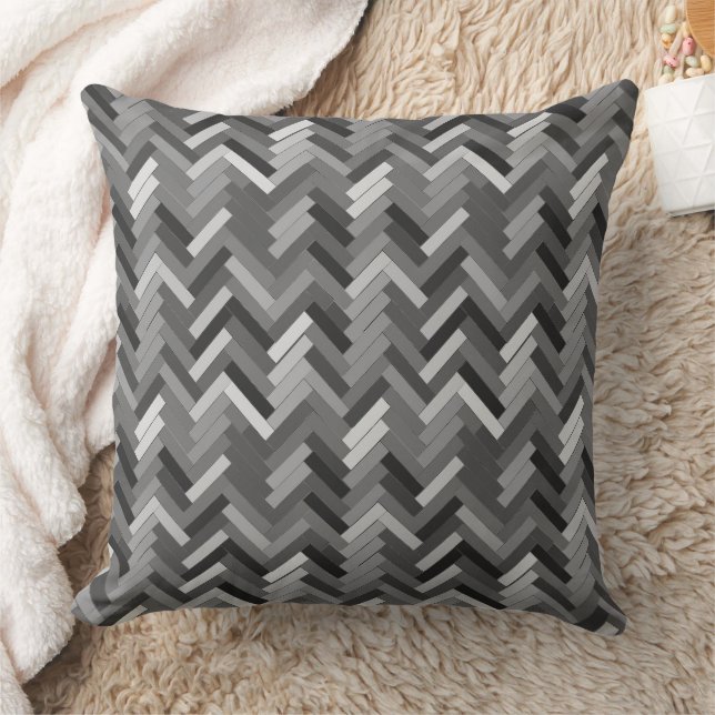 Herringbone pattern in shades of grey throw pillow (Blanket)