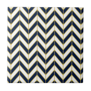 Herringbone Pattern Pillow in Navy, White and Gold Tile