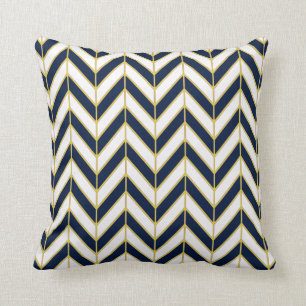 Herringbone Pattern Pillow in Navy, White, Gold