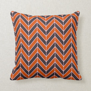 Herringbone Pattern Pillow in Orange and Navy