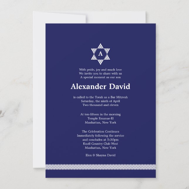 Herringbone Star Bar Mitzvah Invitation (Front)