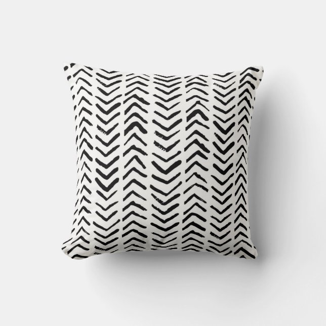 Herringbone stripes, black-white vintage pattern. throw pillow (Front)