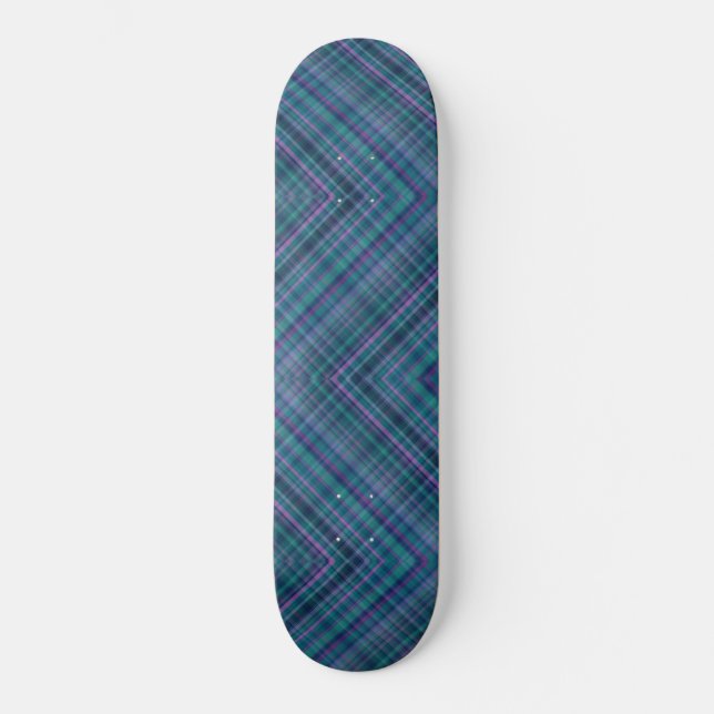 Herringbone Tartan Plaid Blue Green Pink Skateboard (Front)