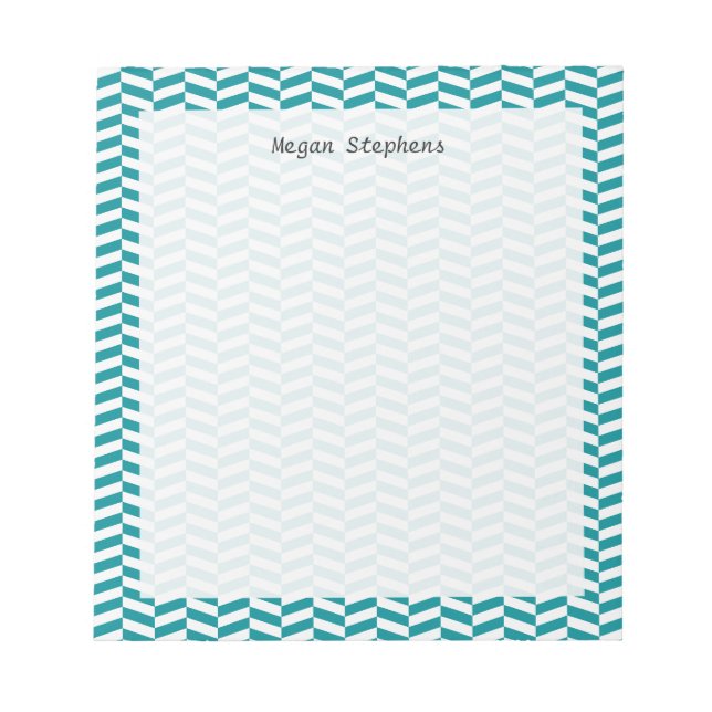 Herringbone Teal Blue Personalized Note Pad (Front)
