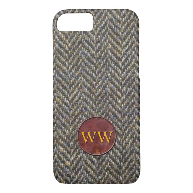 Herringbone Tweed and Leather Monogram Case-Mate iPhone Case (Back)