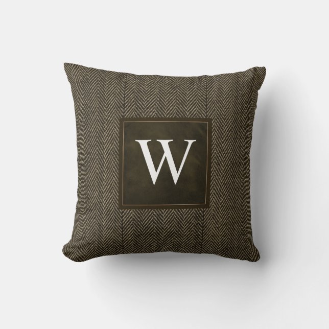Herringbone Tweed Personalized Throw Pillow (Front)