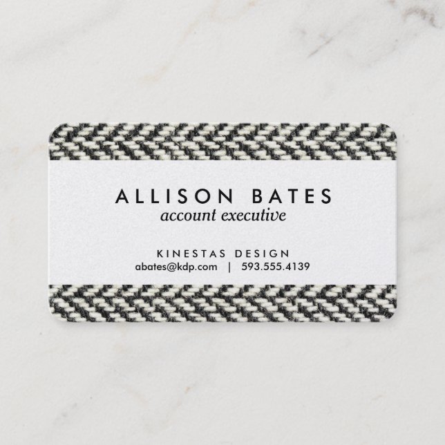 Herringbone Tweed Rustic Black & White Knit Print Business Card (Front)