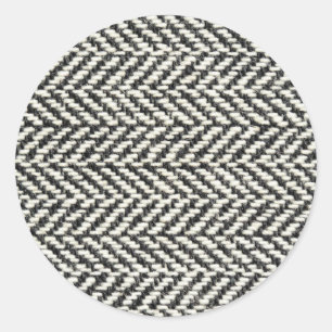 Herringbone Tweed Rustic Black & White Knit Print Classic Round Sticker