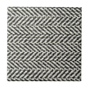 Herringbone Tweed Rustic Black & White Knit Print Tile