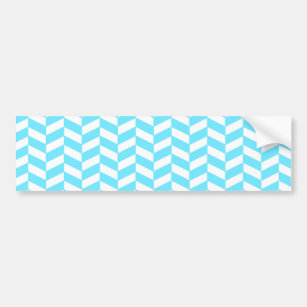 Herringbone White Bright Blue Summer Mod Pattern Bumper Sticker