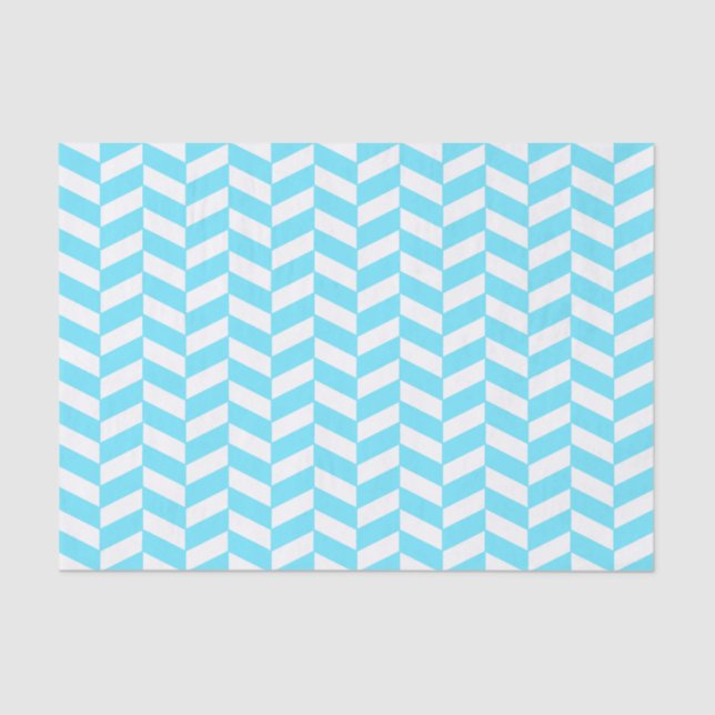 Herringbone White Bright Blue Summer Mod Pattern Tissue Paper (Front)