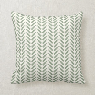 Herringbone Wine Bottle Pattern Cream and Sage Throw Pillow