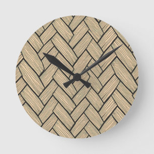 Herringbone Wood Parquet Pattern Round Clock