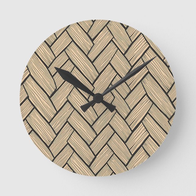 Herringbone Wood Parquet Pattern Round Clock (Front)
