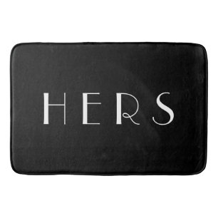 Hers Black Monogram Minimal White Typography Bath Mat