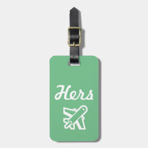 Hers Green and White Luggage Tag
