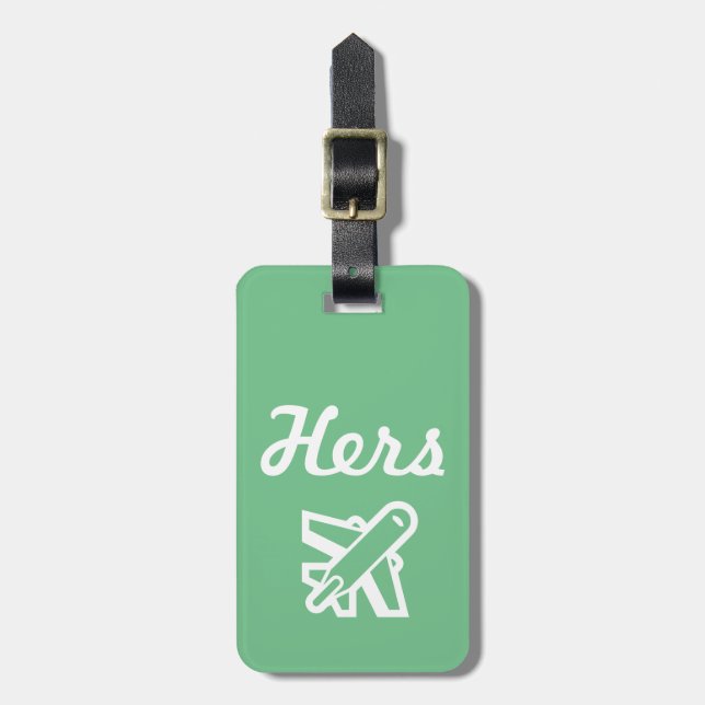 Hers Green and White Luggage Tag (Front Vertical)