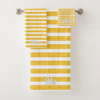 Hers His Mine Striped Peach Personalized Bath Towe Towel Set