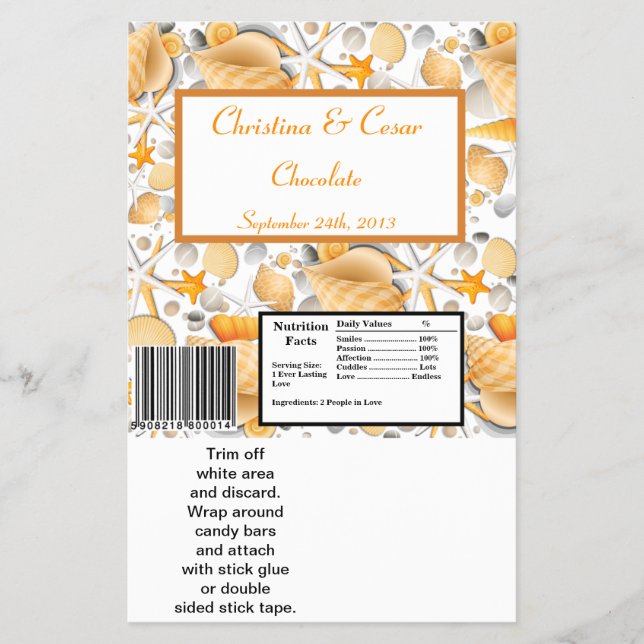 Hershey's Large Bar Wrapper Assorted Seashells Ora (Front)