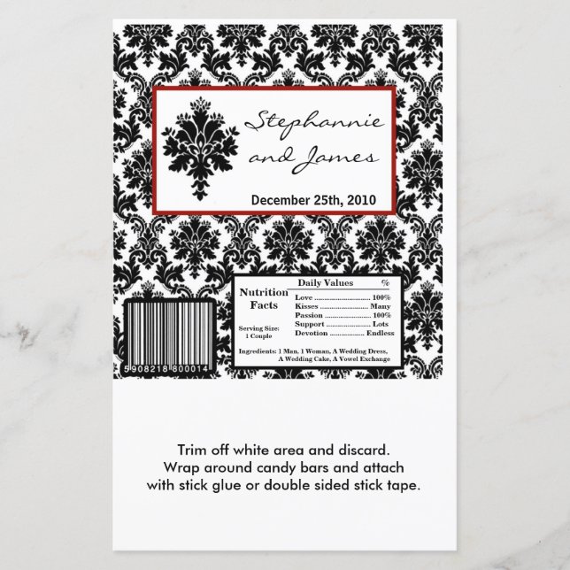 Hershey's Large Bar Wrapper Black Red Damask (Front)