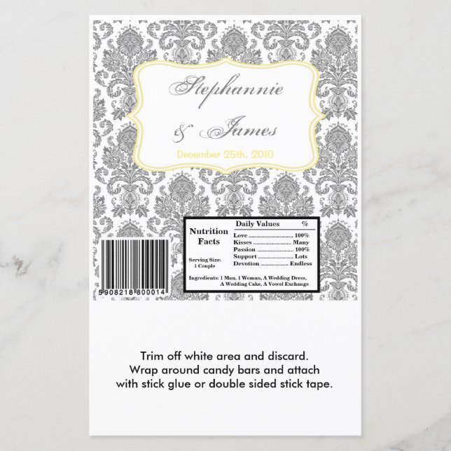 Hershey's Large Bar Wrapper Grey Yello Damask Lace (Front)