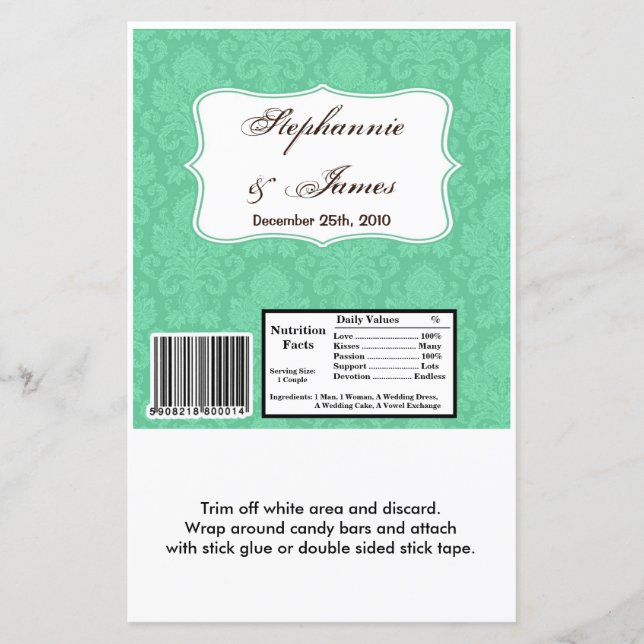 Hershey's Large Bar Wrapper Mint White Damask Lace (Front)