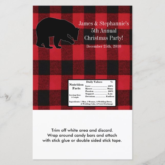 Hershey's Large Bar Wrapper Red Plaid Black Bear (Front)