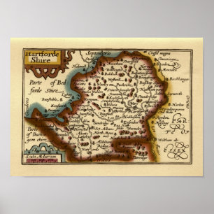 Hertfordshire County England Old Antiquarian Map Poster