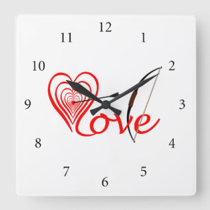 Herz Liebe Dartscheibe mit Pfeil und Bogen Square Wall Clock
