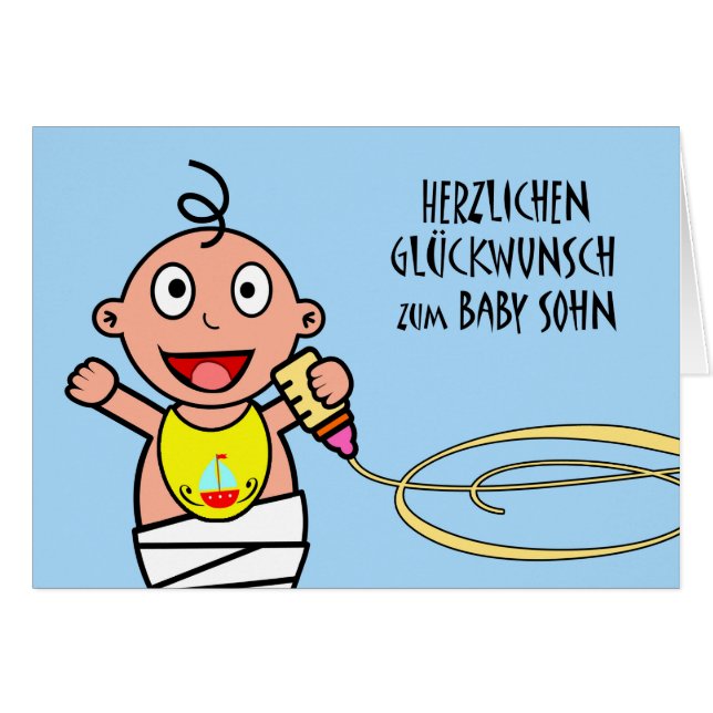 Herzlichen glückwunsch zum baby sohn, German Card (Front Horizontal)