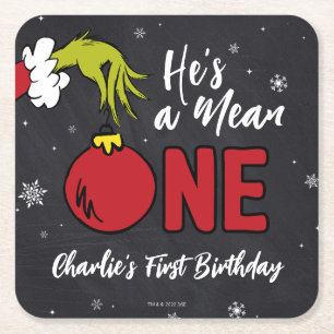 He's a Mean One   Grinch Birthday Square Paper Coaster