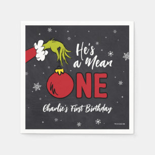 He's a Mean One   Grinch Chalkboard Birthday Napkin