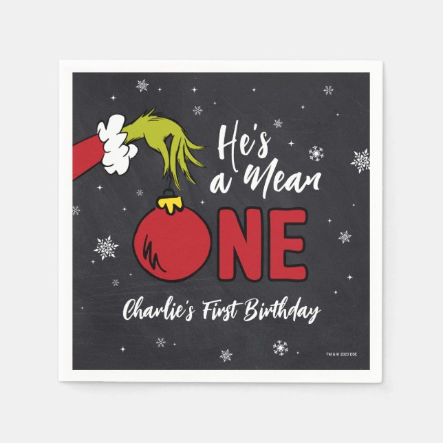 He's a Mean One | Grinch Chalkboard Birthday Napkin (Front)