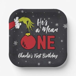 He's a Mean One   Grinch Chalkboard Birthday Paper Plate