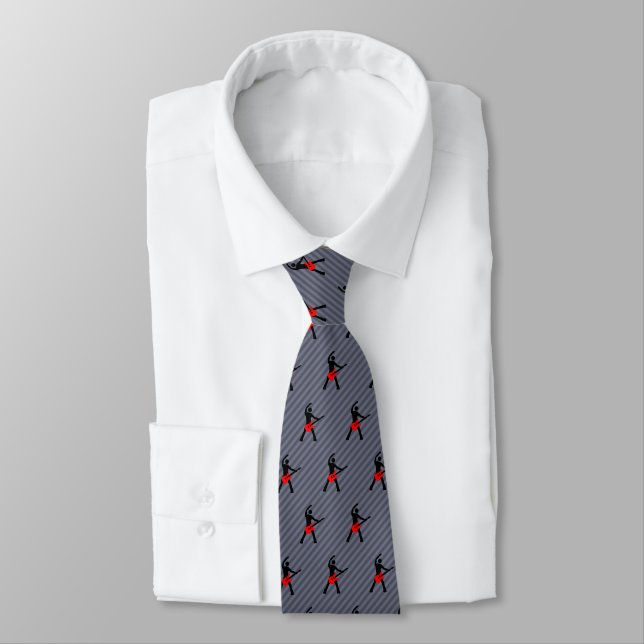 He's a Rockstar! Fun Lead Guitar Rock Music Motif Tie (Tied)
