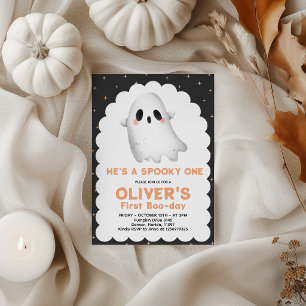 He's A Spooky One Cute Ghost 1st Birthday Invitation