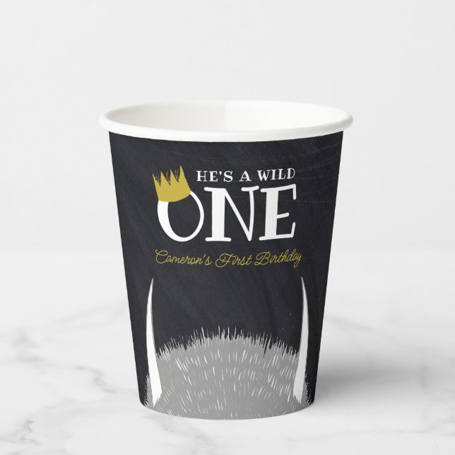 He's a Wild One - 1st Birthday Crown Chalkboard Paper Cups (Left)