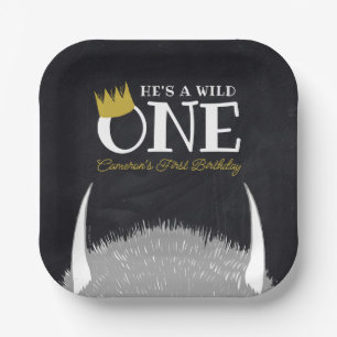 He's a Wild One - 1st Birthday Crown Chalkboard Paper Plate