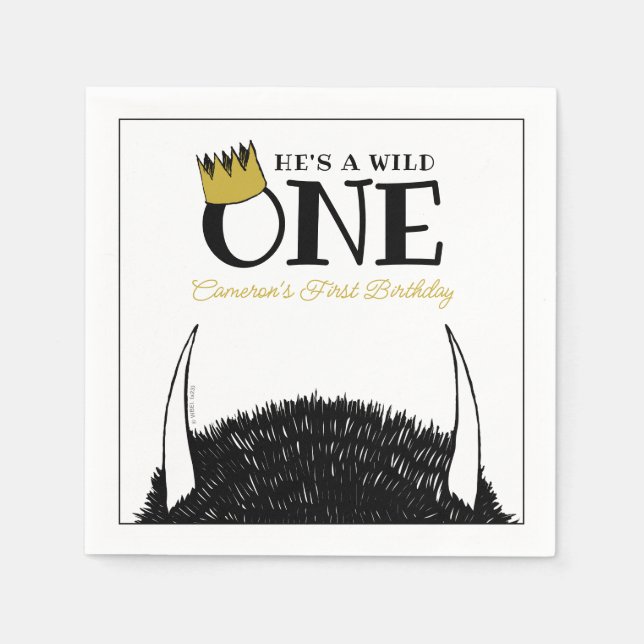 He's a Wild One - 1st Birthday Gold Crown Napkin (Front)