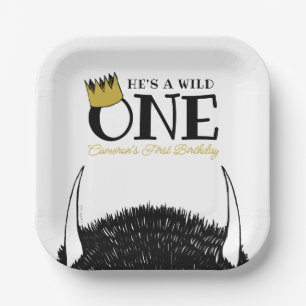 He's a Wild One - 1st Birthday Gold Crown Paper Plate