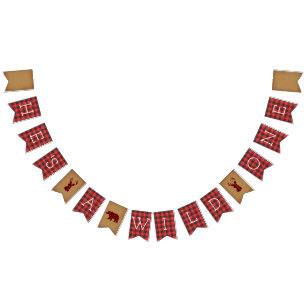 He's A Wild One   Plaid First Birthday Bunting Flags