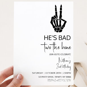 He's Bad Two the Bone Halloween Birthday Invitation